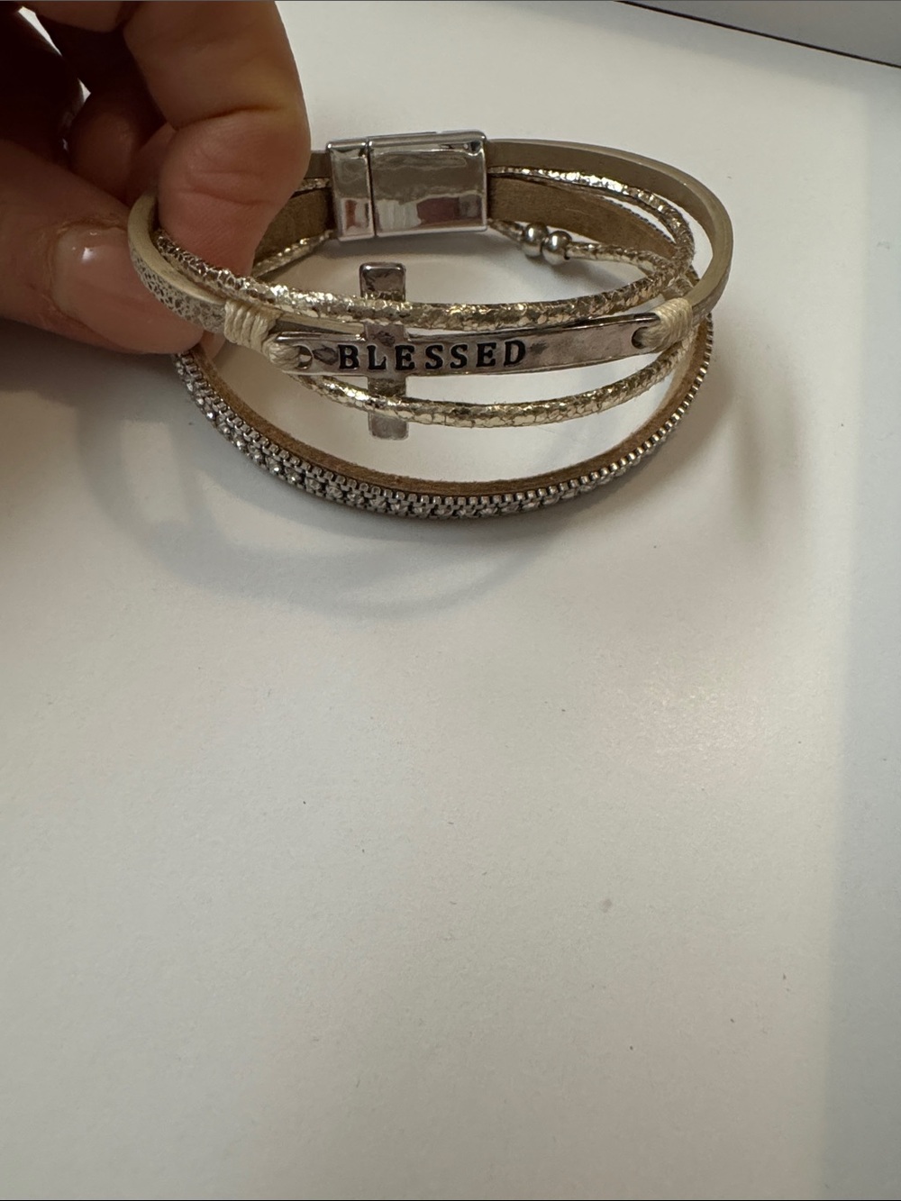 Blessed Multi-Row Wrap Bracelet in Cream and Silver